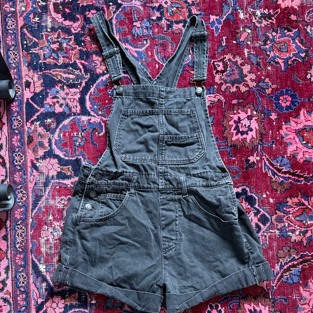 We The Free Black Denim Overall Shorts